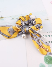 Fashion Chain Pearl Yellow Printed Bow Long Ribbon Hair Band