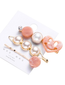 Fashion Pink Geometric Acrylic Pearl Hair Clip Set
