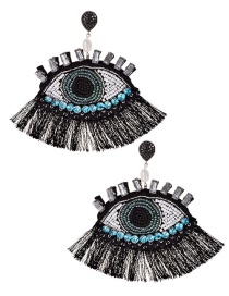 Fashion Black Mizhu Rhinestone Pearl Glasses Tassel Earrings