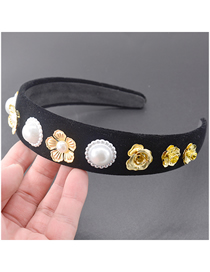 Fashion Black Full Diamond Pearl Sun Flower Headband