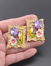 Fashion Gold Oil Painting Pattern Photo Frame Stud Earrings