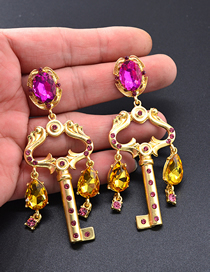 Fashion Pink Key Cross Gemstone Earrings