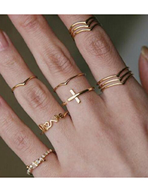 Fashion Gold V-shaped Hollow Three-layer Ring Set Of 11