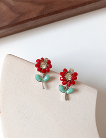 Fashion Red Crystal Flower Earrings