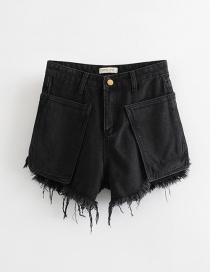 Fashion Black Pocket Valgus Denim Shorts
