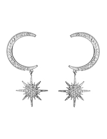 Fashion Silver Acrylic Diamond Moon Star Stud Earrings