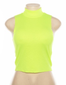Fashion Fluorescent Green High Neck Sleeveless Short Vest