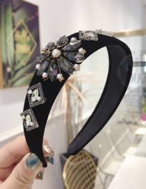 Fashion Gun Black Diamond Crystal Flower Wide-brimmed Headband