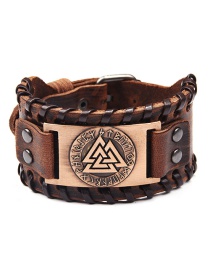 Fashion Ancient Red Copper Letter Alloy Viking Totem Odin Logo Leather Bracelet