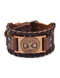 Fashion Ancient Red Copper Life Tree Alloy Wide Leather Bracelet