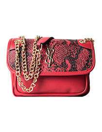Fashion Red Pu Animal Pattern Chain Shoulder Messenger Bag