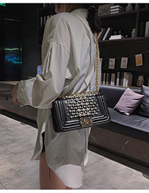 Fashion Black Pu Pearl Square Chain Bag