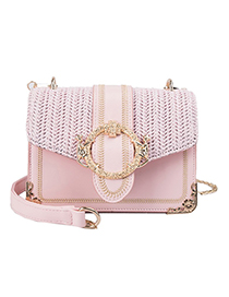 Fashion Pink Pu Alloy Hollow Square Shoulder Diagonal Package