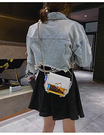 Fashion White Pu Sequin Love Chain Bag