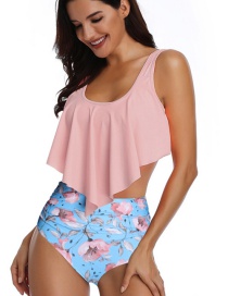 Fashion Adults On The Flower Printed High-waist Ruffled Parent-child Split Swimsuit