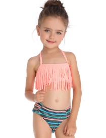 Fashion Children Orange Tassel Fringed Split Parent-child Swimsuit