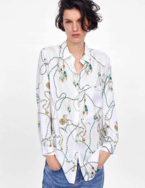 Fashion White Chain Lapel Print Shirt