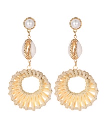 Fashion Gold Alloy Wood Braided Shell Earrings