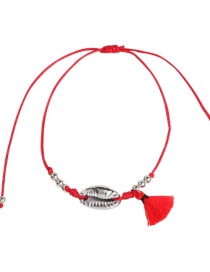 Fashion Red Alloy Rope Rice Beads Shell Tassel Bracelet
