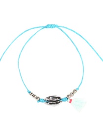 Fashion Light Blue Alloy Rope Rice Beads Shell Tassel Bracelet