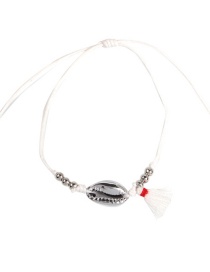 Fashion White Alloy Rope Rice Beads Shell Tassel Bracelet