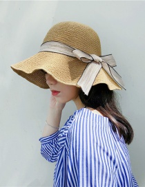 Fashion Beige Bow Big Straw Hat