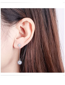 Fashion Sapphire Blue Round Shape Design Long Earrings