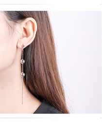 Fashion Silver Color Balls Decorated Long Tassel Earrings