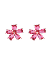 Simple Rose Gold+plum Red Flower Shape Decorated Earrings
