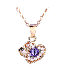Fashion Champagne Gold + Violet Heart-filled Crystal Necklace