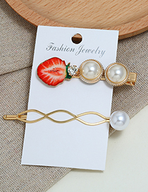 Fashion Red Alloy Diamond-studded Pearl Strawberry Hair Clip Two-piece
