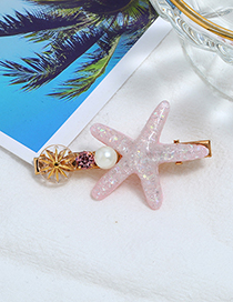 Fashion Pink Alloy Diamond-studded Pearl Starfish Hairpin