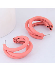 Fashion Pink Metal Fluorescent Half-turn Multi-layer Earrings