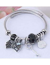 Fashion Black Metal Flash Diamond Bow Key Bracelet