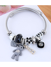 Fashion Gray Metal Bear Pendant Multi-element Bracelet