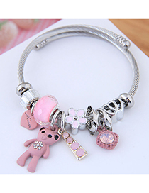 Fashion Pink Metal Bear Pendant Multi-element Bracelet
