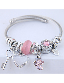 Fashion Pink Metal Key Love Swan Pendant Multi-element Bracelet