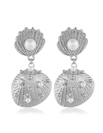 Fashion Silver Metal Shell Pearl Earrings