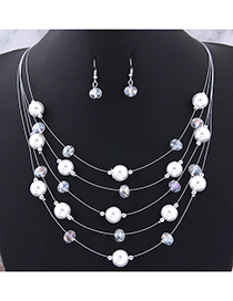 Collar De Perlas De Cristal De Múltiples Capas Pendientes (conjunto)