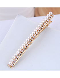 Fashion Gold Metal Flash Diamond Pearl Hair Clip