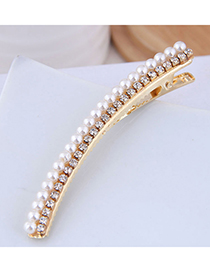 Fashion Gold Metal Flash Diamond Pearl Hair Clip