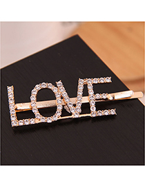 Fashion Gold Metal Flash Diamond Letter Hairpin