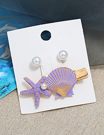 Purple Metal Pearl Stud Earrings Starfish Hairpin Set
