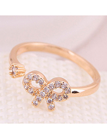Fashion Gold Inlaid Zircon Bow Open Ring