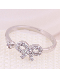 Fashion Silver Inlaid Zircon Bow Open Ring