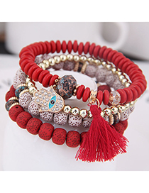 Fashion Red Metal Flash Diamond Eyebrow Beads Multi-layer Bracelet