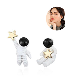 Fashion White 925 Silver And Silver Needle Astronaut Earrings
