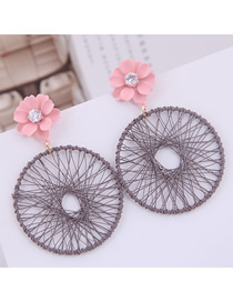 Fashion Pink + Gray Metal Flower Catching Net Earrings
