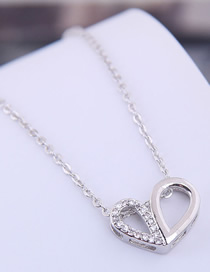 Fashion Silver Copper Micro Inlaid Double Heart Necklace