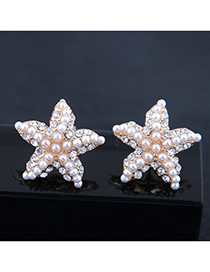 Fashion White Flash Diamond Pearl Starfish Earrings